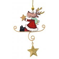 Χριστουγεννιάτικo Ξύλινo Ταρανδάκι με Αστέρι (19cm)